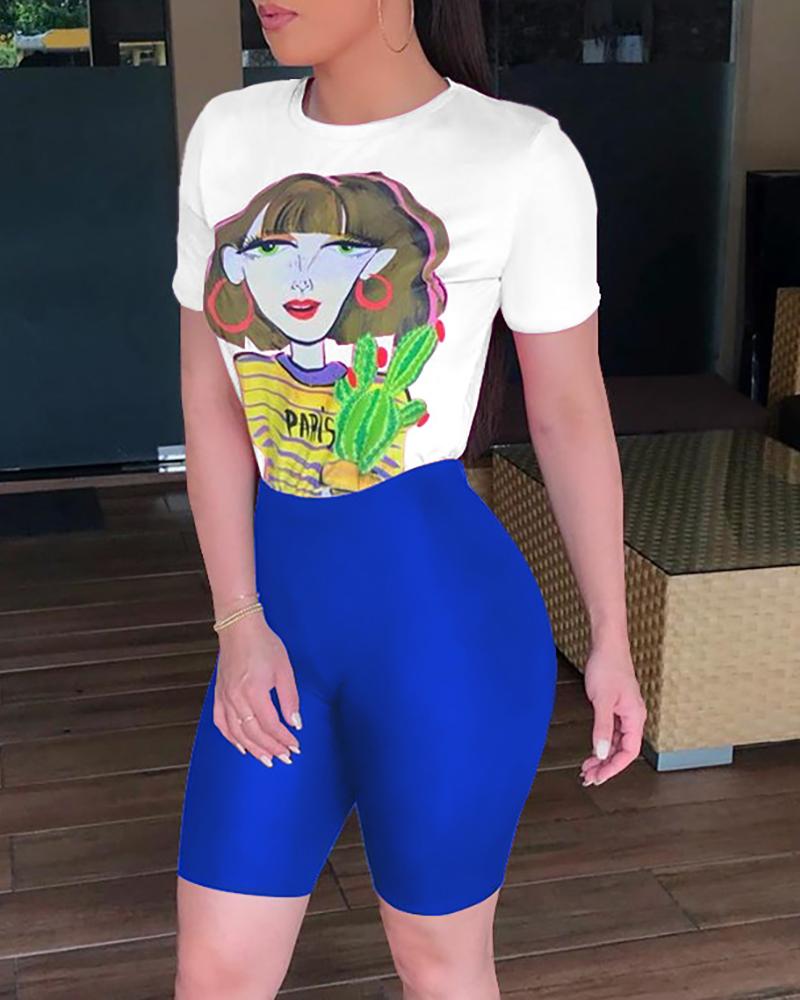 

Girl Print T Shirts & Shorts Set, Blue