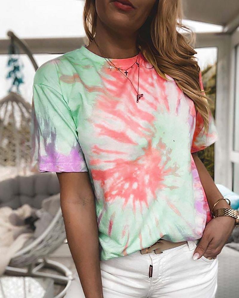 

Tie Dye Print Short Sleeve Casual T-shirt, Orange