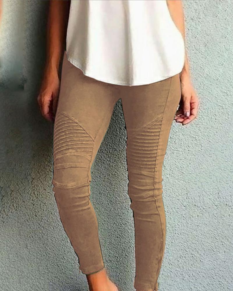 

Stretchy Pleated Ankle Zipper Pants, Khaki