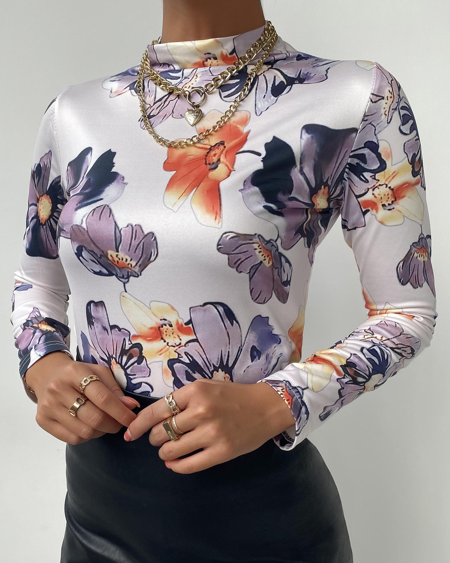 

Floral Print Long Sleeve Top, White