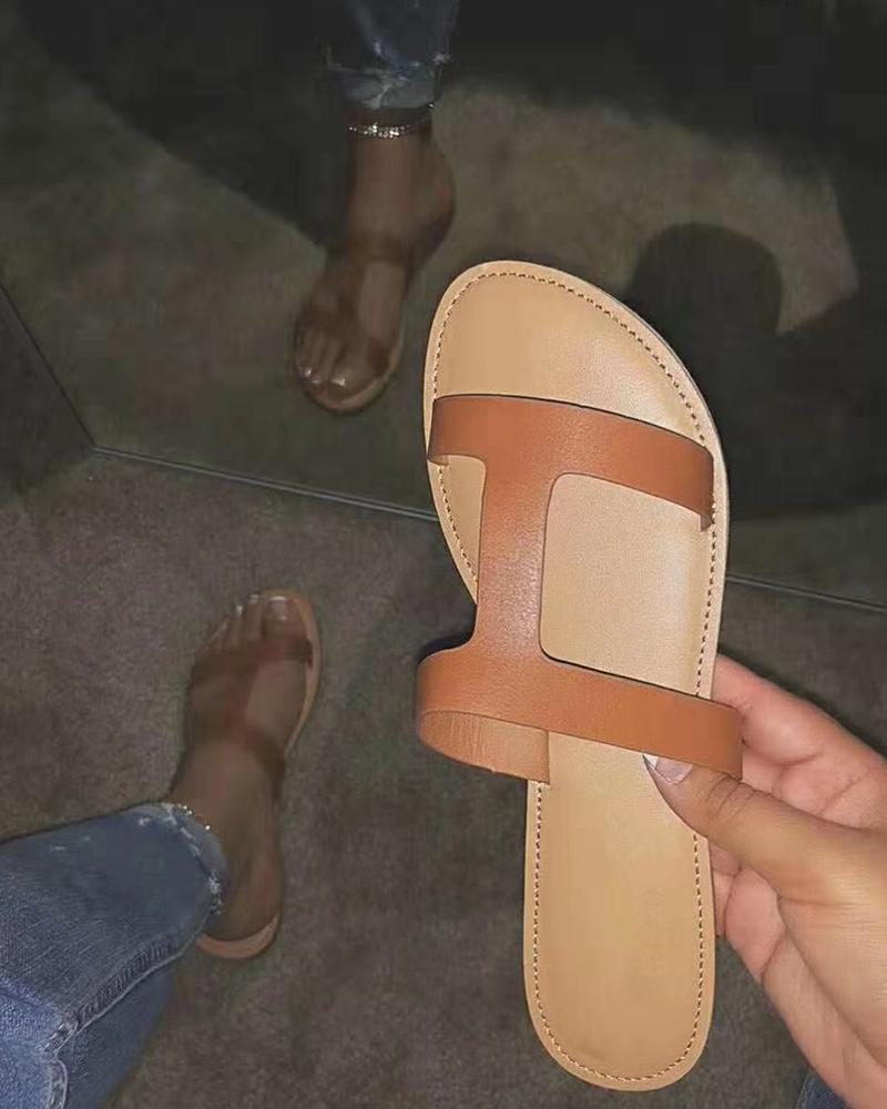 

H Shape Slide Sandals, Brown