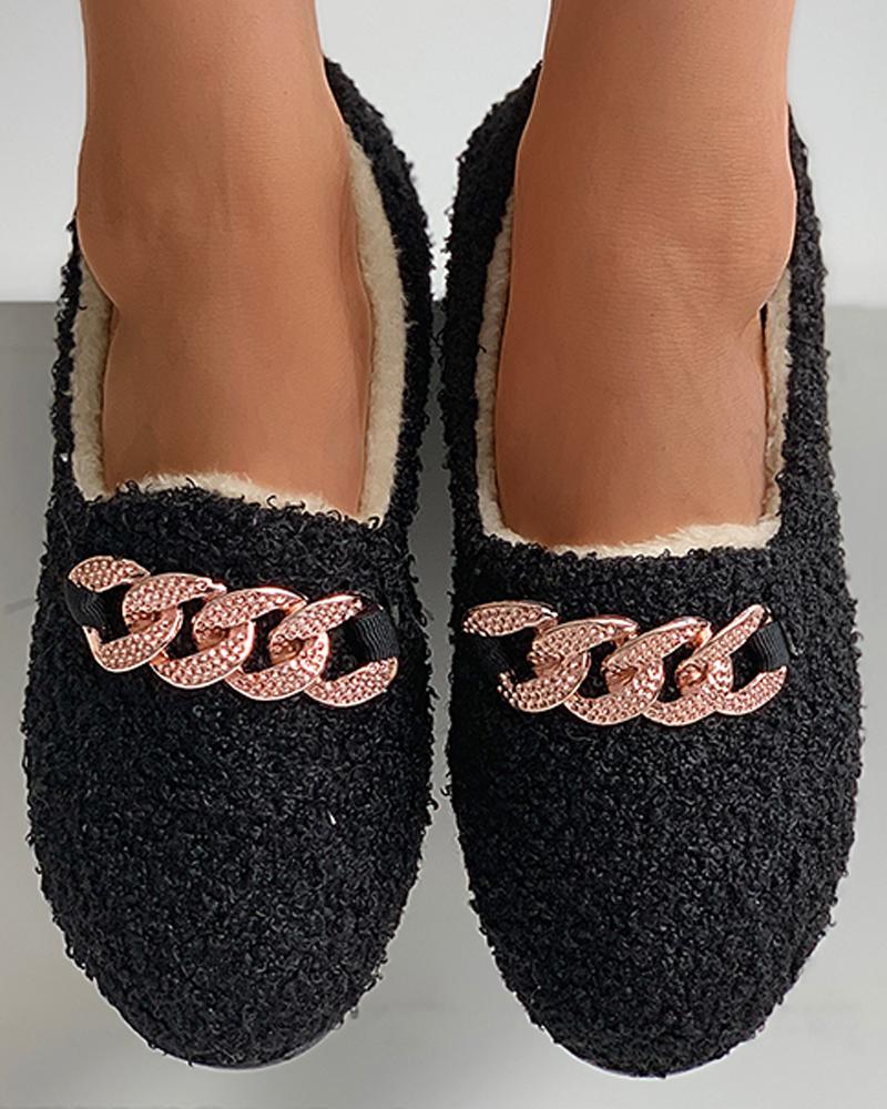 

Chain Pattern Decor Fluffy Shoes, Black