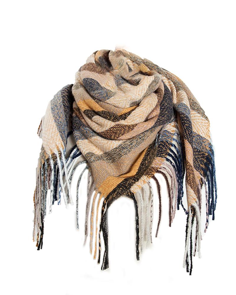 

Striped Colorblock Tassel Design Scarf, Style9