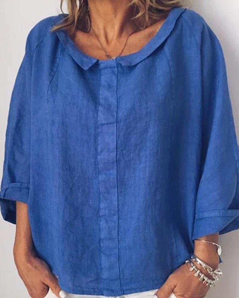 

Linen Plain Casual Top, Blue
