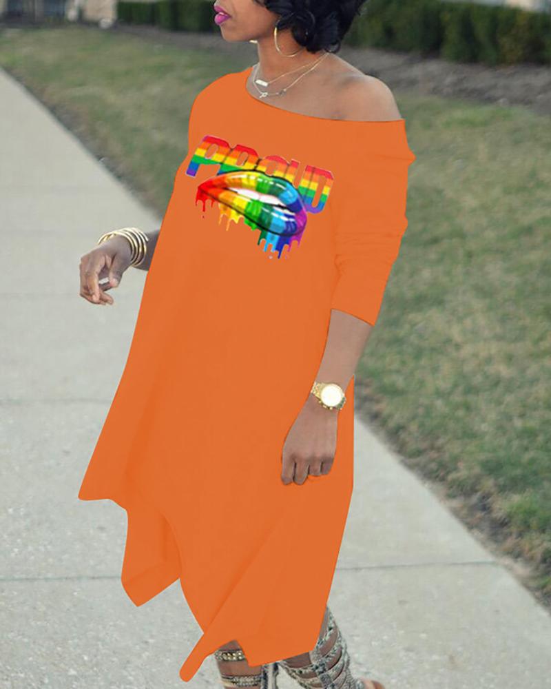 

One Shoulder Long Sleeve Dress, Orange