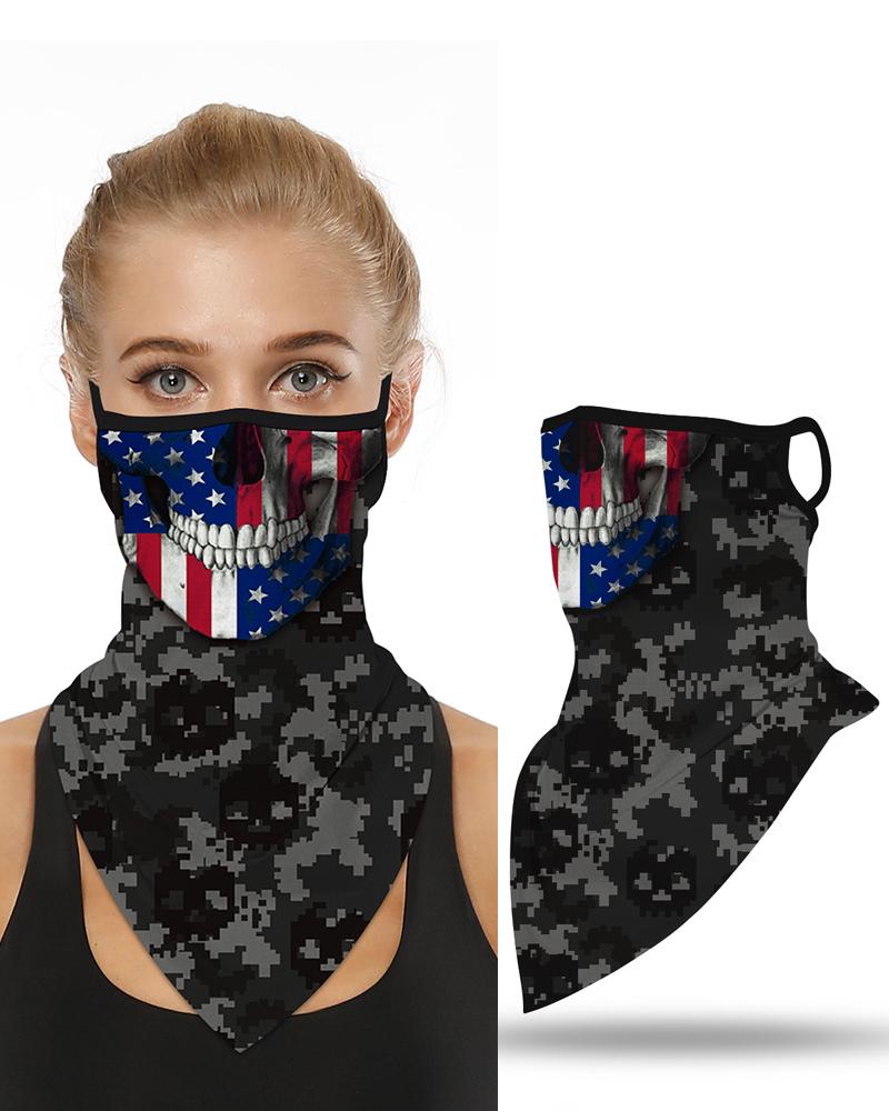 

Skull Flag Print Breathable Ear Loop Face Cover Windproof Motorcycling Dust Outdoors Bandana, Gray