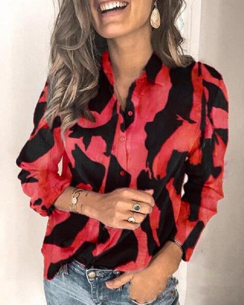 

Two-Tone Button Detail Blouse, Red
