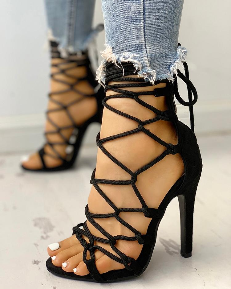 Hollow Out Lace Up Thin Heels Sandals Online. Discover ...