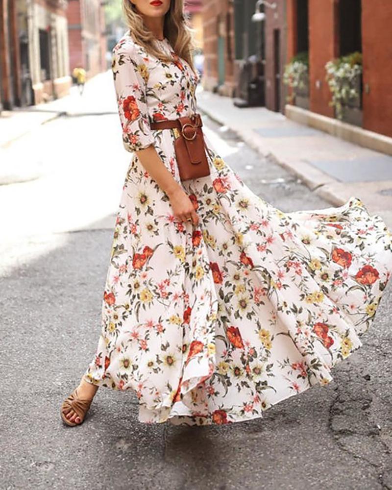 

Floral Print Half Sleeve Maxi Dress, White