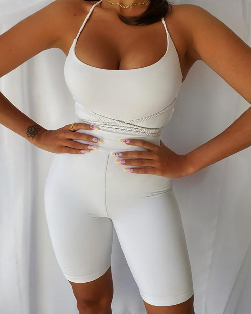 

Spaghetti Strap Crisscross Detail Fitted Romper, White