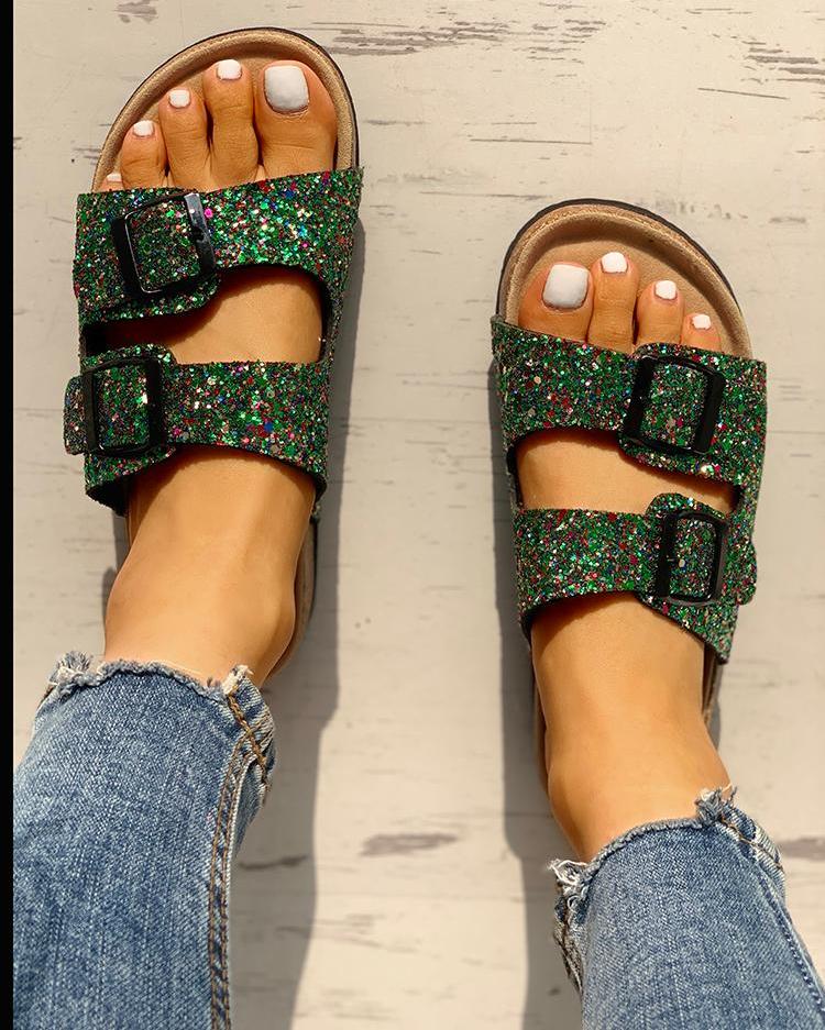 double buckle flat sandals