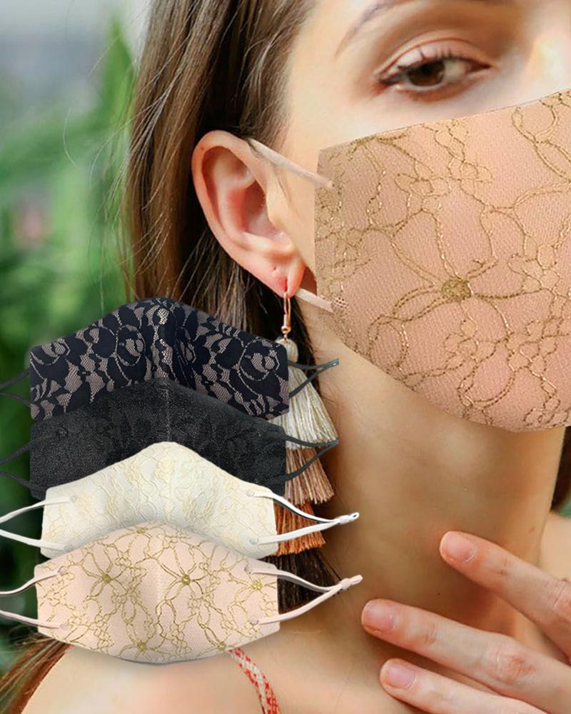 

Lace Insert Breathable Ear Loop Mouth Mask Reusable, Pink