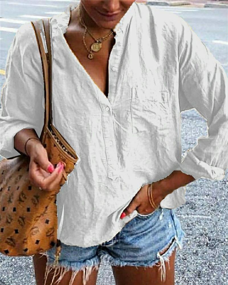 

Long Sleeve Half Button Shirt, White