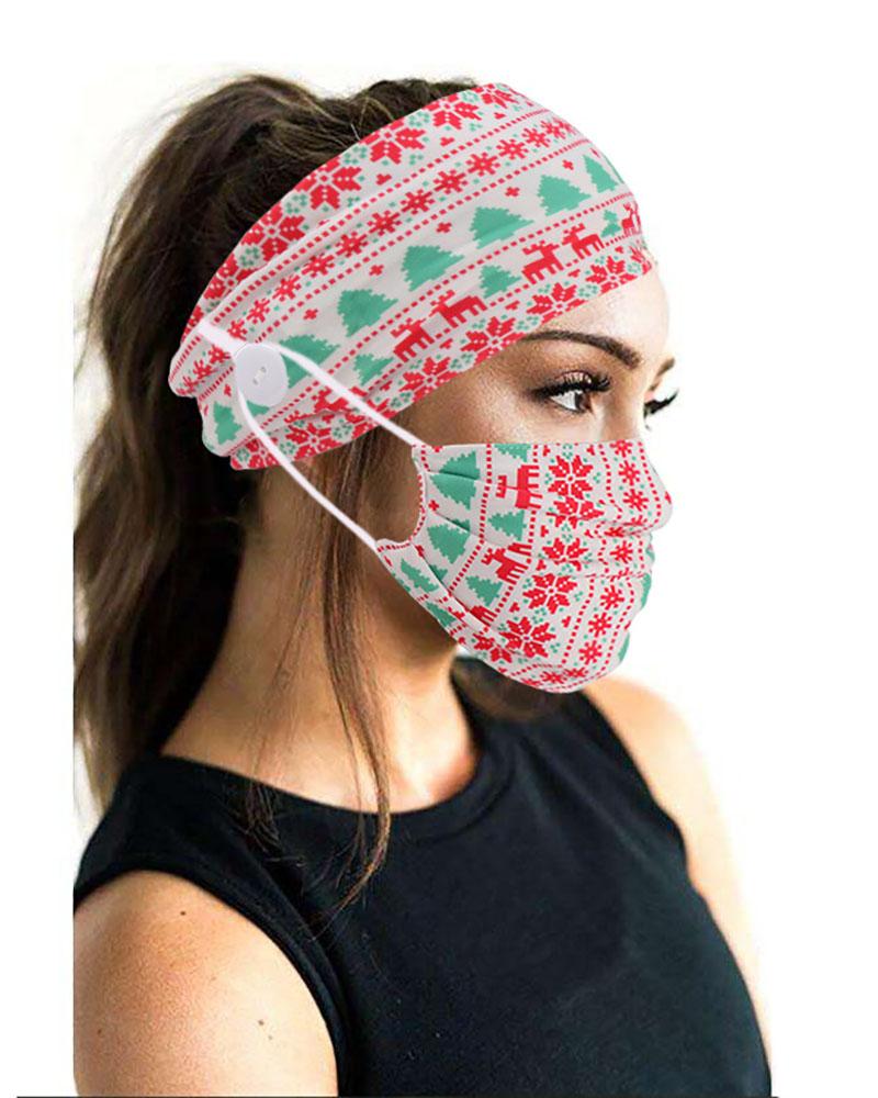 

Christmas Headband Elastic Facemask Holder With Mouth Mask, White