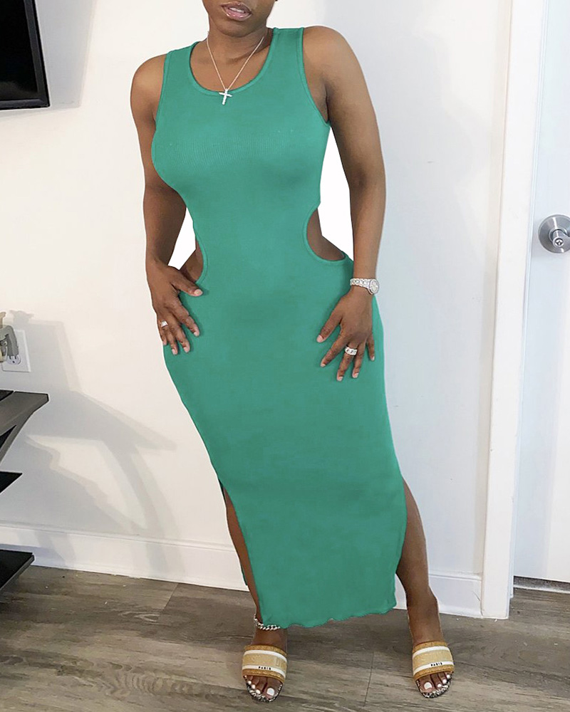 

Cutout Waist Sleeveless Slit Maxi Dress, Green