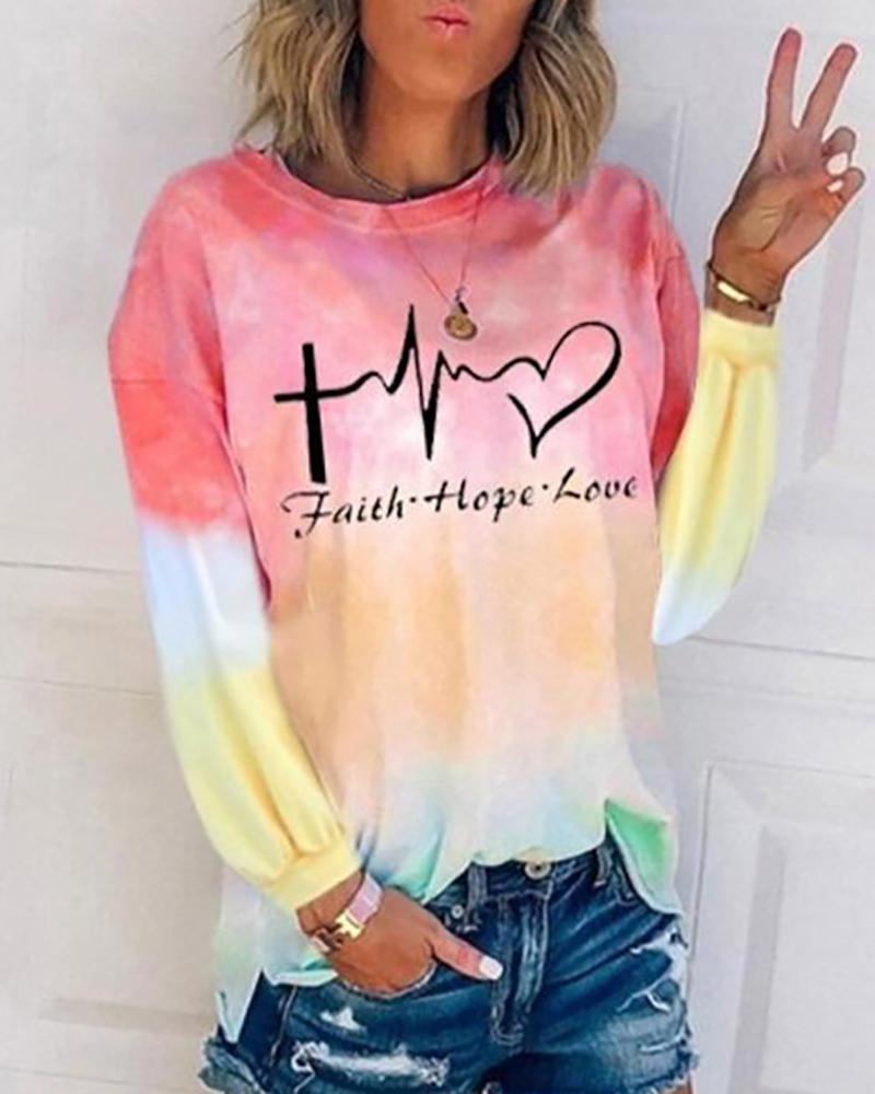 

Tie Dye Print Letter Pattern Casual Sweatshirt, Pink