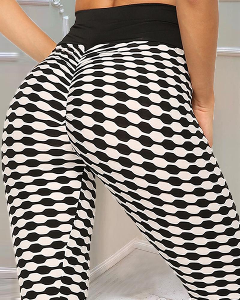 

Black & White Patterns Print Skinny High Elastic Yoga Pants