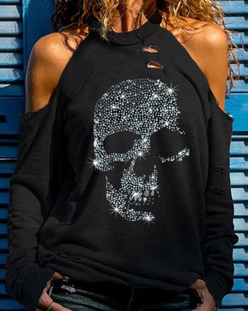 

Cold Shoulder Studded Long Sleeve Top, Black