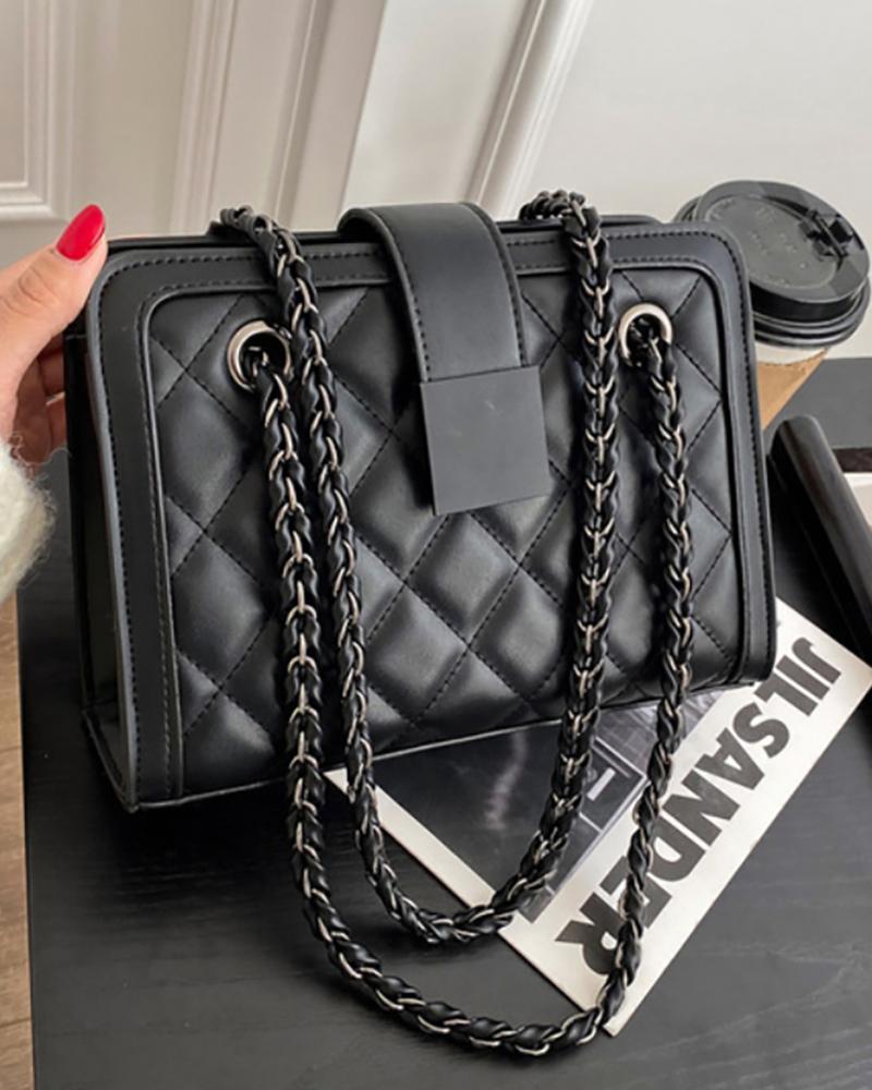 

Quilted Eyelet Chain Shoulder Bag, Black