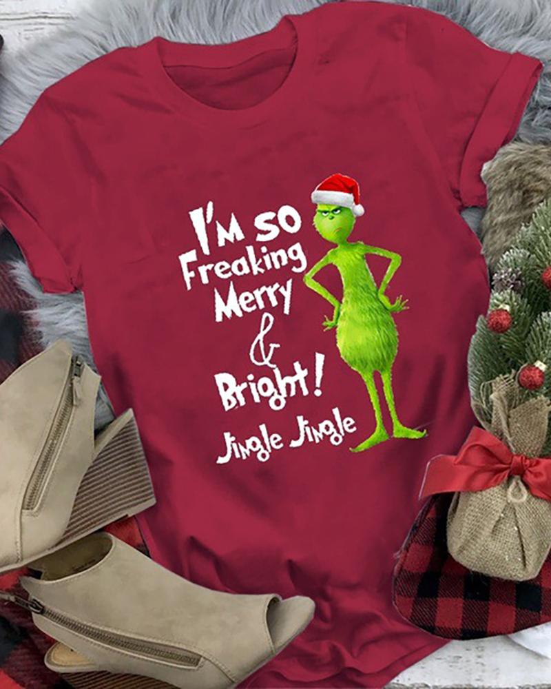 

Christmas Letter Cartoon Print T-shirt, Red