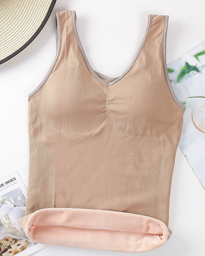 

Flannel Bra Vest Thermal Plush Underwear Thick Warm Elastic Tops, Nude