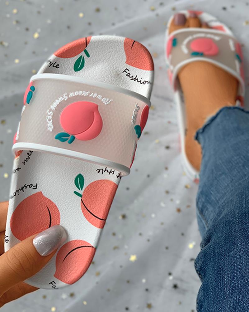 

Fruit Letter Pattern Slider Sandals For Childrens, Pink