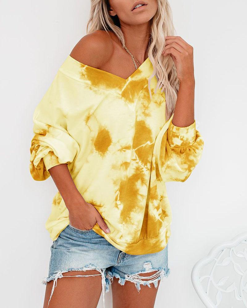 

Tie Dye Print Long Sleeve Casual Top, Yellow