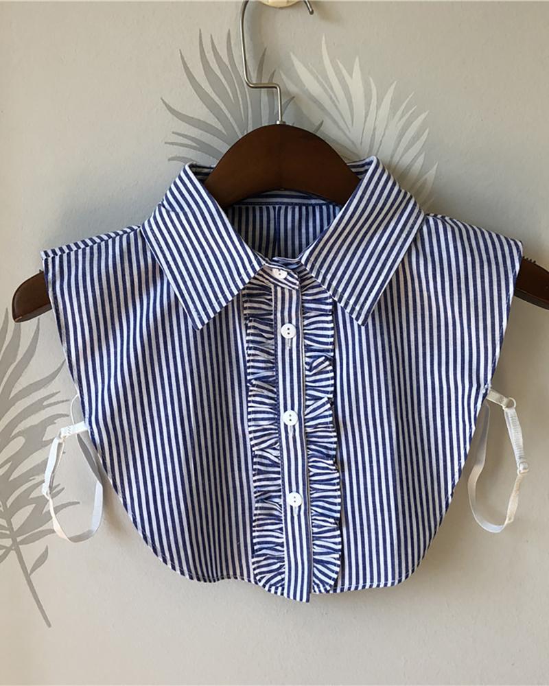 

Striped Ruffles Buttoned Half Shirt False Collar, Blue