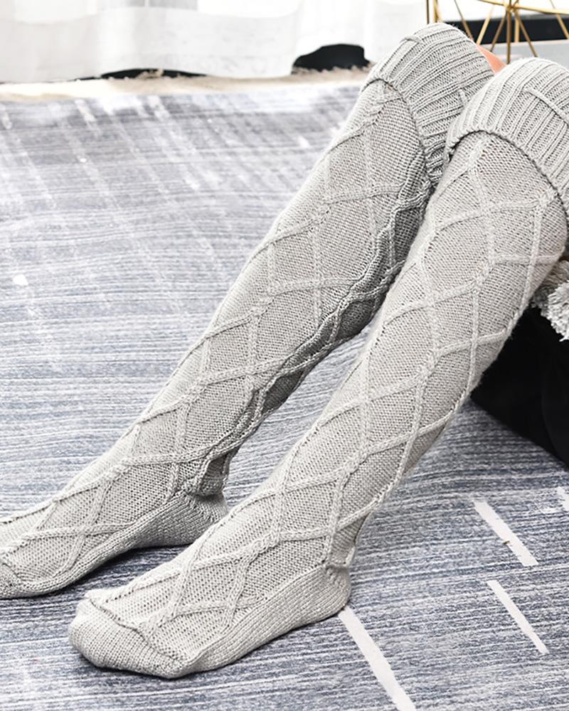 

Pom Pom Braided Knee Length Socks, Gray