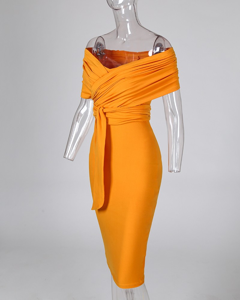 off the shoulder wrap dress