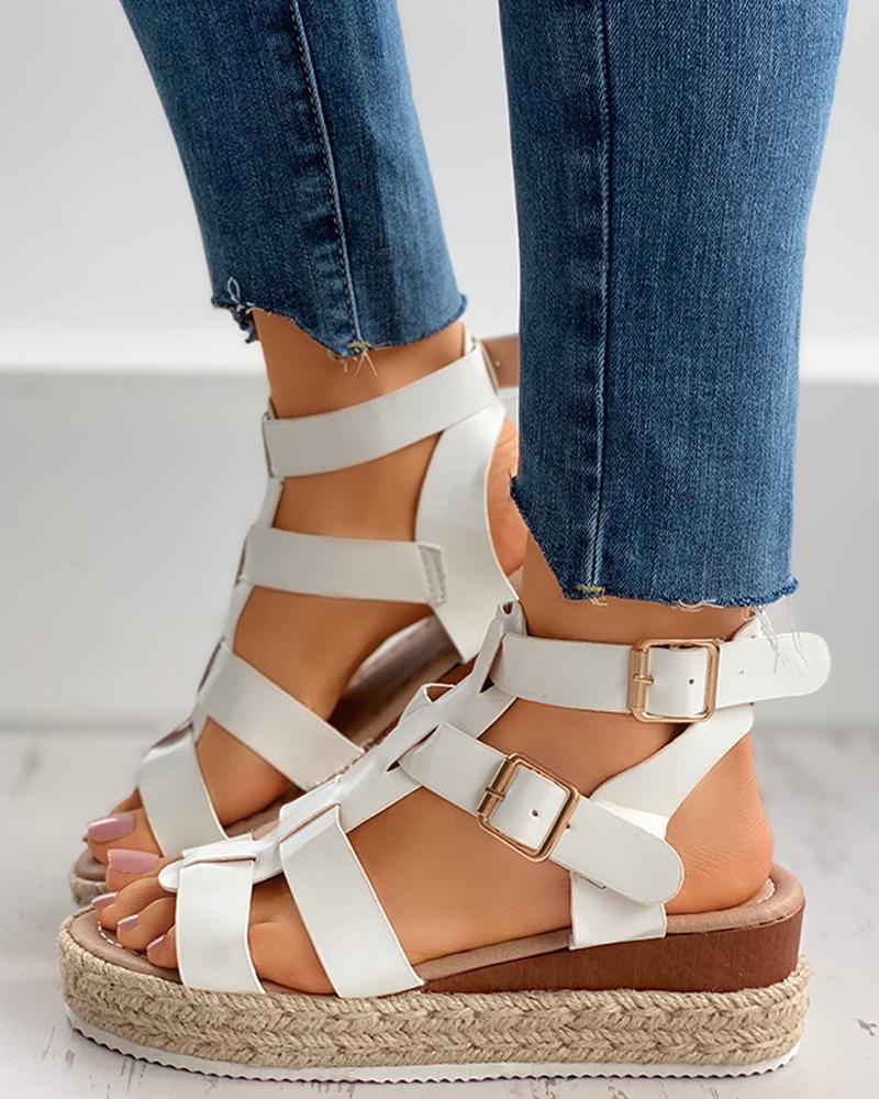 

Ankle Strap Buckled Espadrille Sandals, White