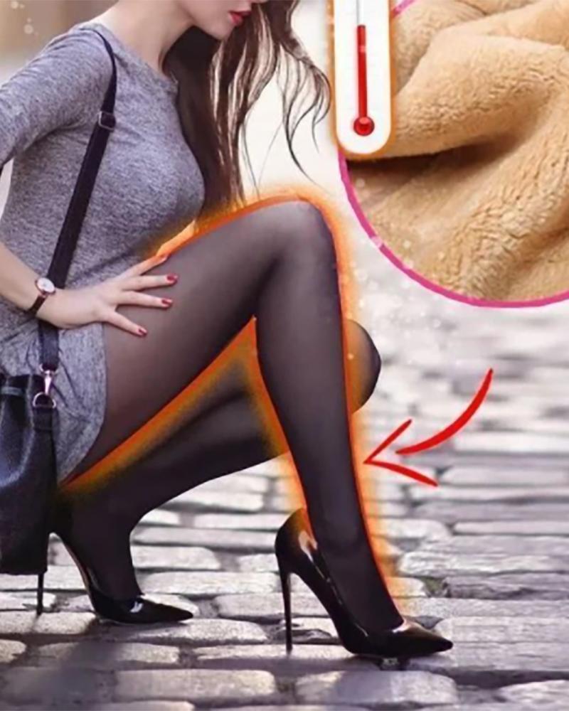 

Flawless Legs Fake Translucent Warm Fleece Pantyhose, Black