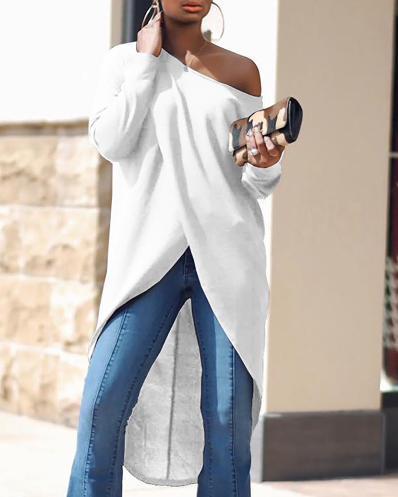 one shoulder dip hem tops