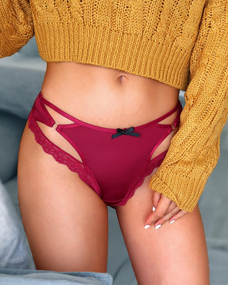 

Hollow Out Lace Seamless Panty, Wine red