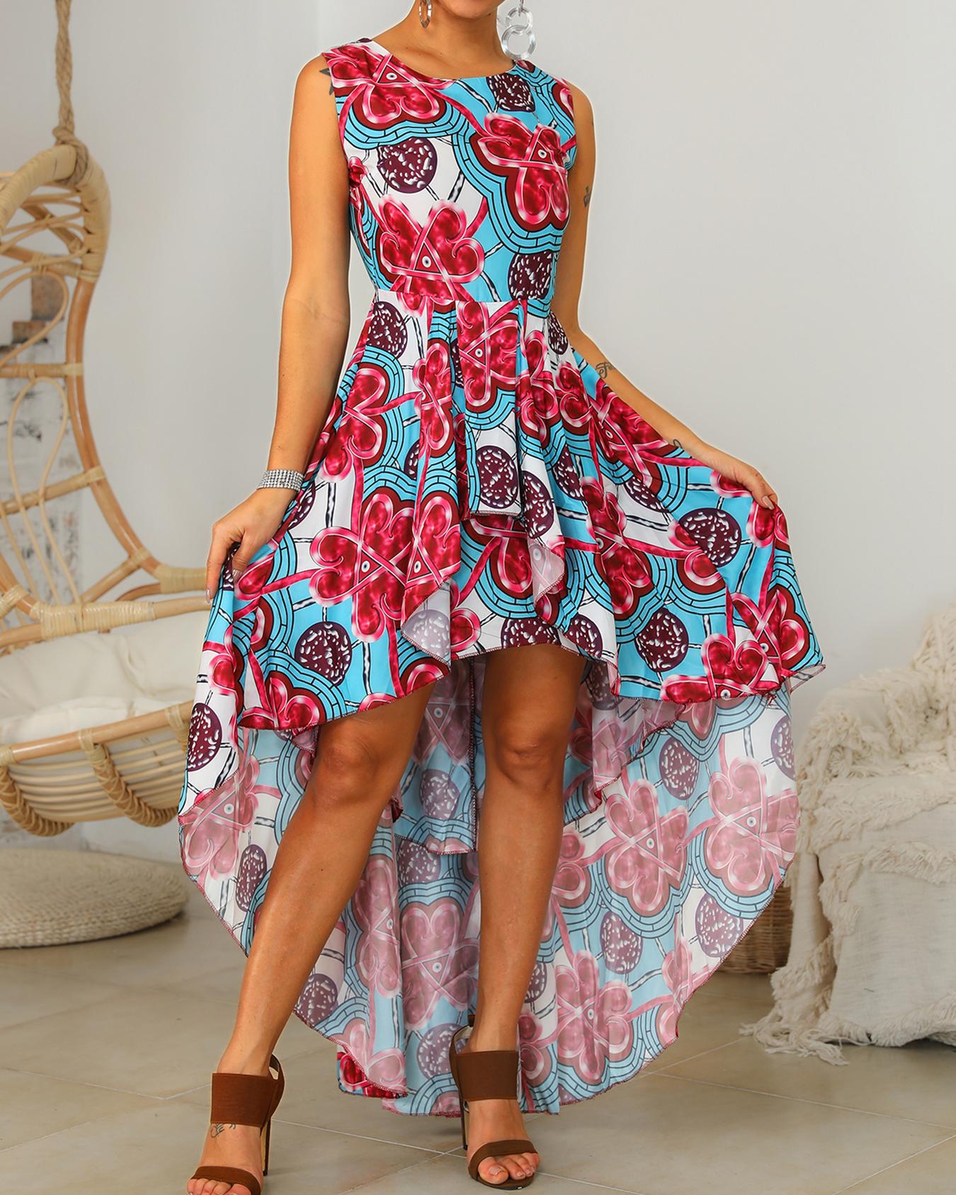 pleated dip hem dress