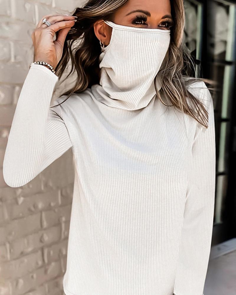 

Solid Color Dust Mask Blouse, Beige