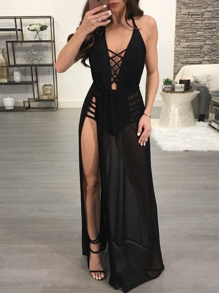 maxi romper dress black