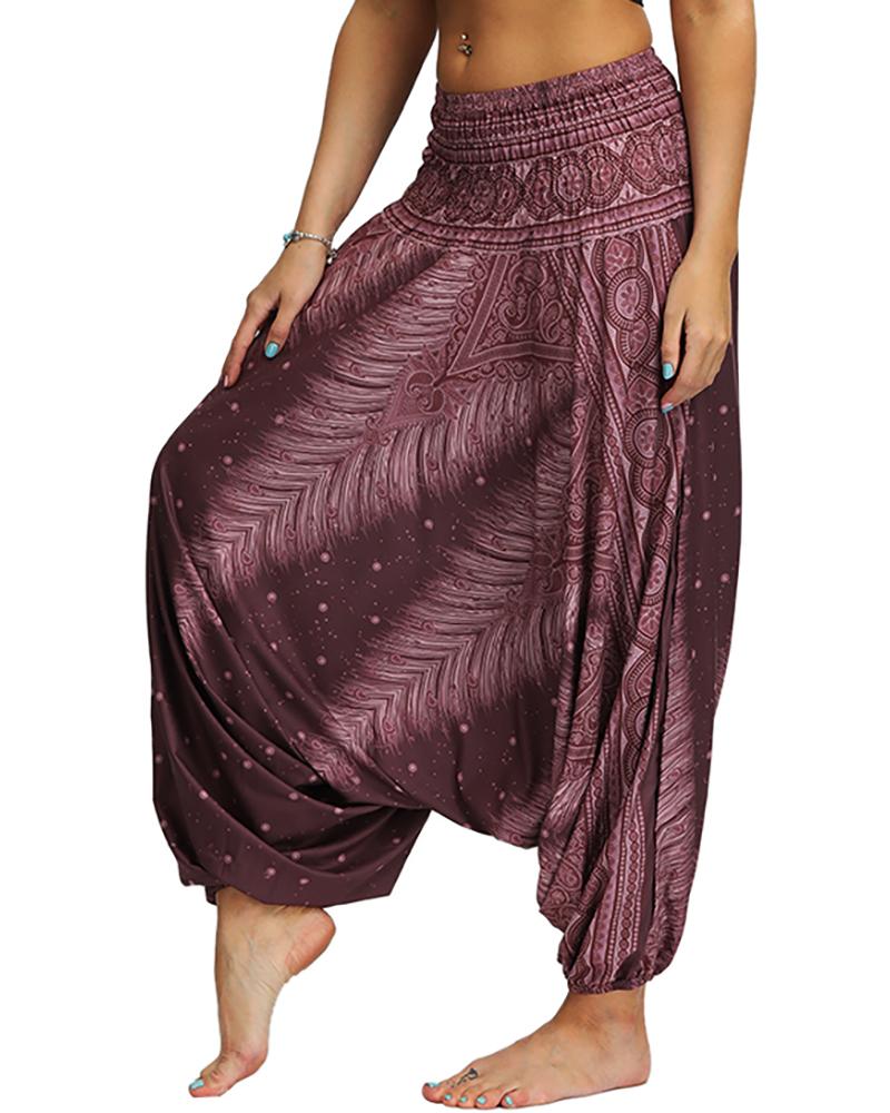 

Print Wide Leg High Waist Yoga Pants, Purple