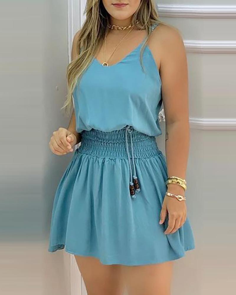 

Shirring Detail Spaghetti Strap Casual Dress, Blue