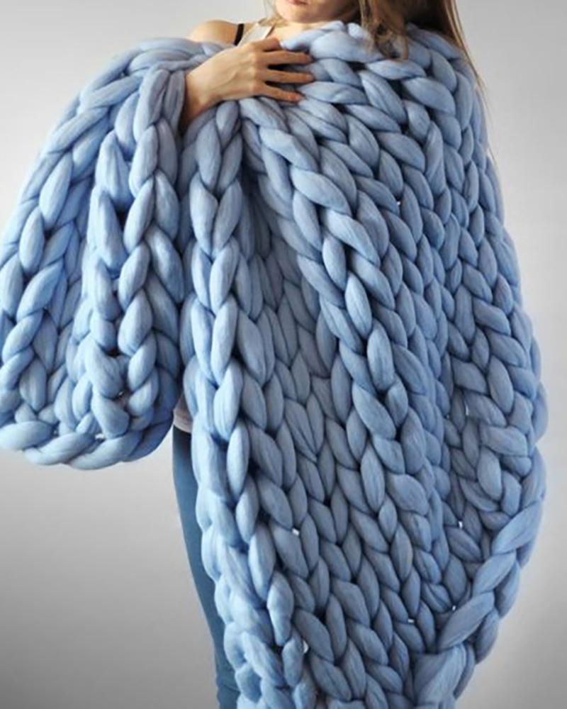 

Plain Soft Handmade Knitting Blanket, Blue