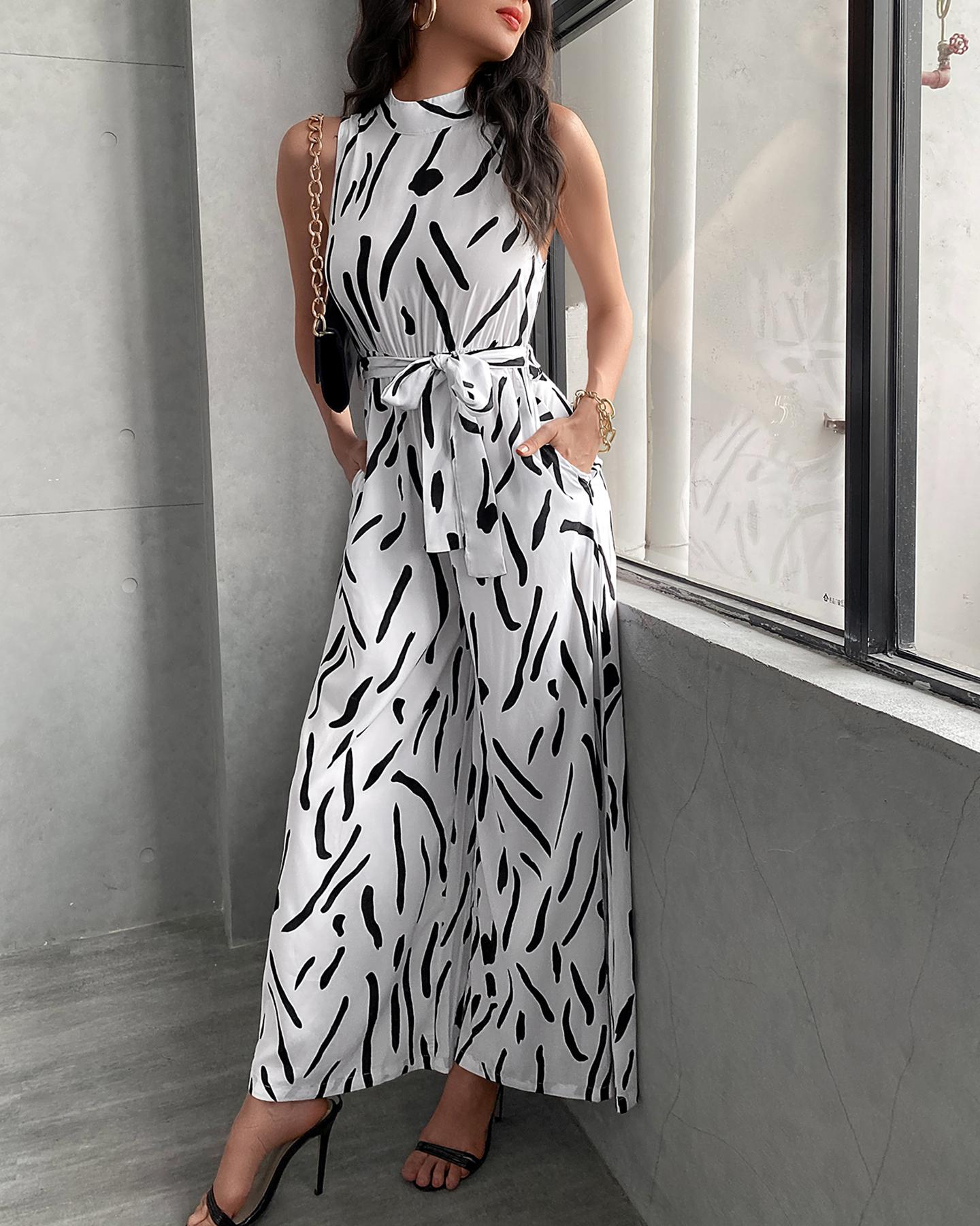 

Colorblock Zip Back Sleeveless Wide Leg Jumpsuit, White