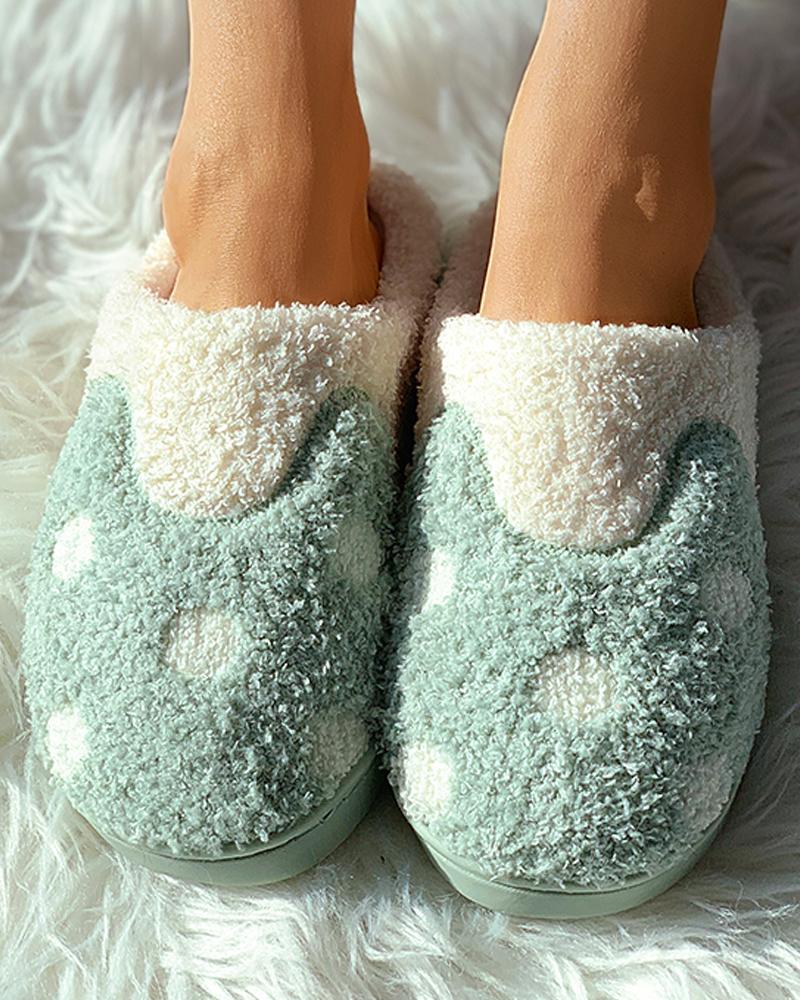 

Polkadot Pattern Colorblock Fluffy Slippers, Green