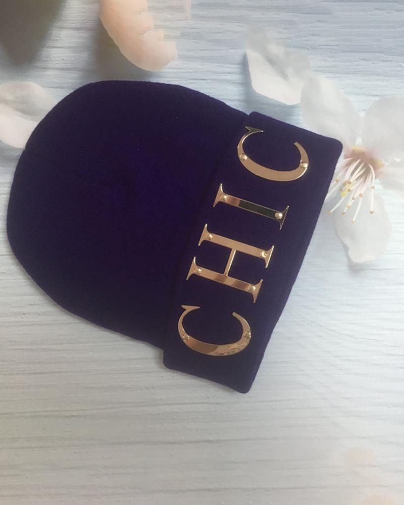 

Letter Pattern Knit Beanie, Black
