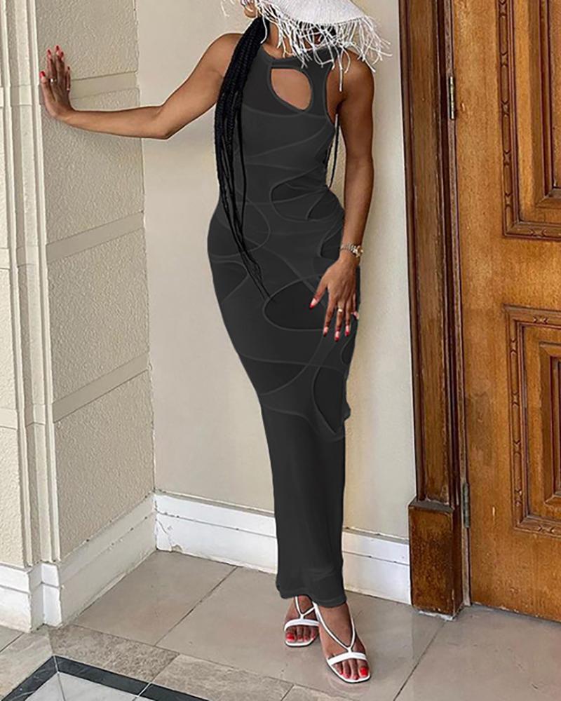 

Cutout Plain Fake Two Pieces Work Dress, Black