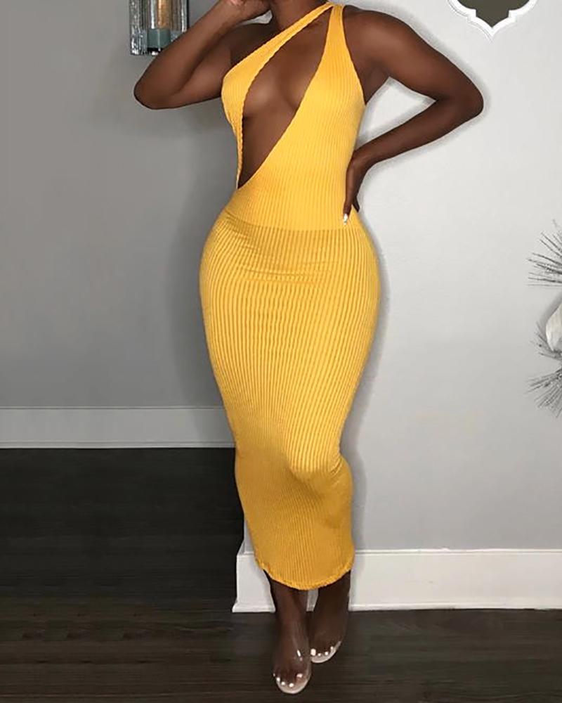 

Ribbed Cutout Front Plain Maxi Dress, Yellow