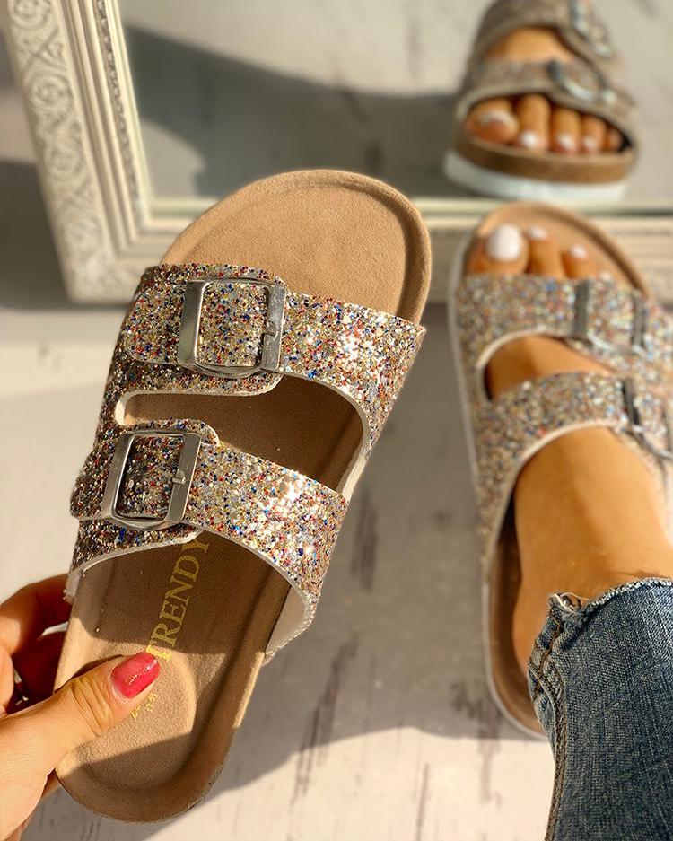 sequin flat sandals