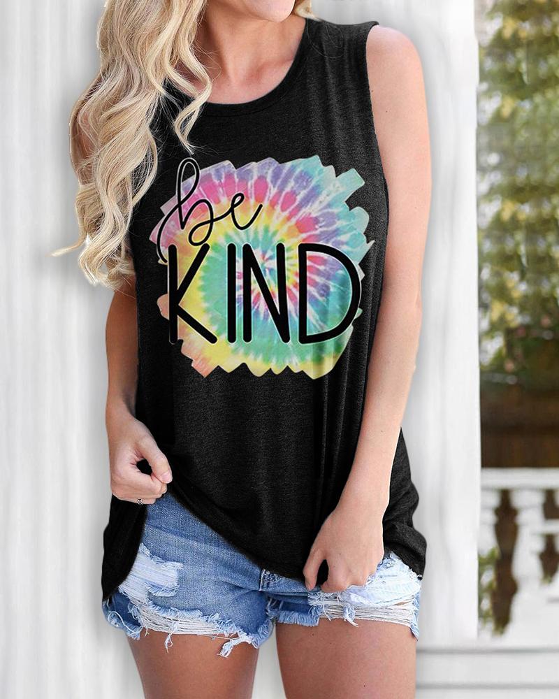 

Letter Tie Dye Print Casual Tank Women Top, Black