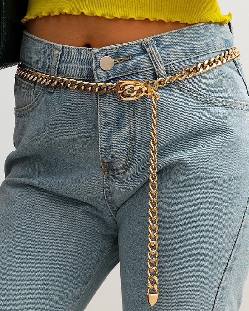 

Creative Solid Color Tassel Chain Belt, Gold