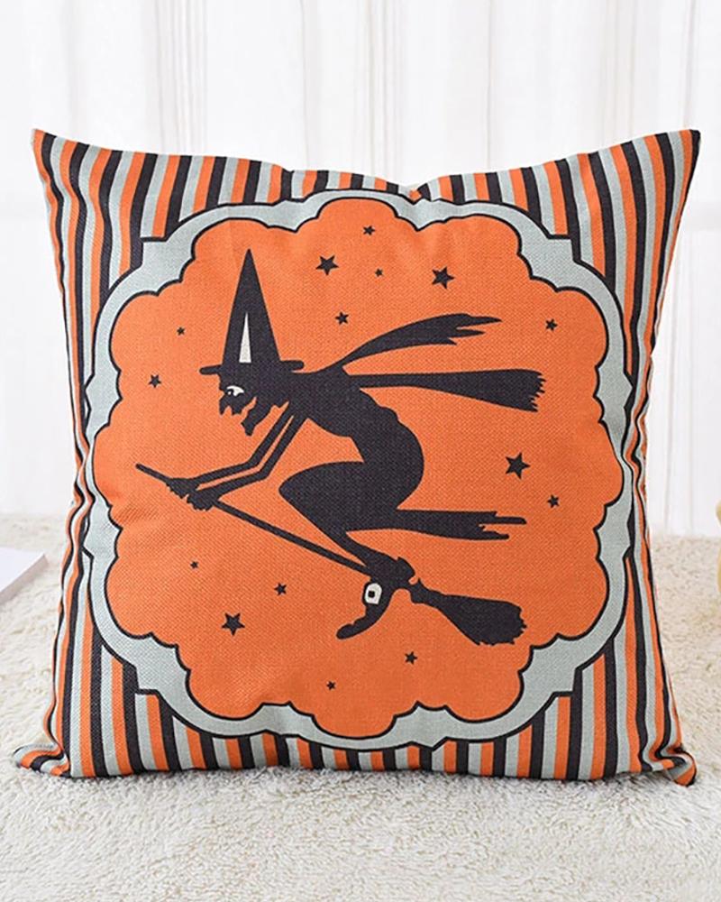 

Halloween Witch / Letter / Striped Print Cushion Cover Without Filler, Style1