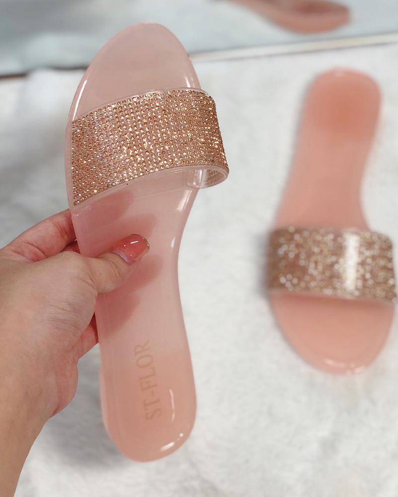 

Jelly Sequins Flat Sandals, Pink